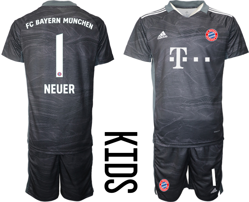 Youth 2021-2022 Club Bayern Munich black goalkeeper #1 Soccer Jersey